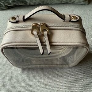 Calpak Beige Clear Cosmetic Case with Gold Hardware and Top Handle